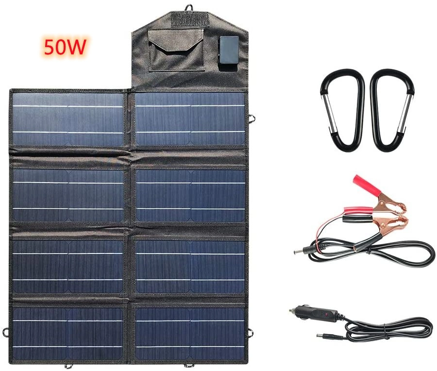 Solarparts 50W 12V Portable Foldable Solar Charger Kit with USB Charging for Phone iPad Laptop Backpack