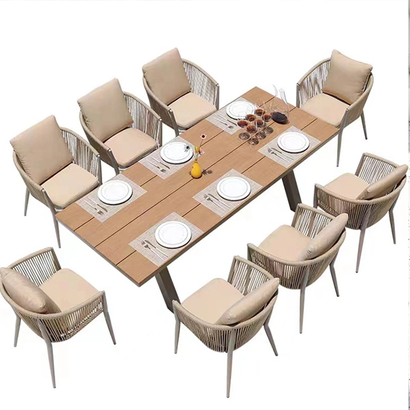 New Arrival Balcony Garden Restaurant Patio Dining Rope Plastic Wood Table and Outdoor Chair Furniture