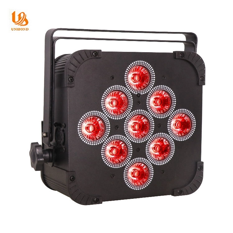 Bateria LED Slim par Light de 9 * 18 W RGBW e UV 6in1 com Controlo remoto