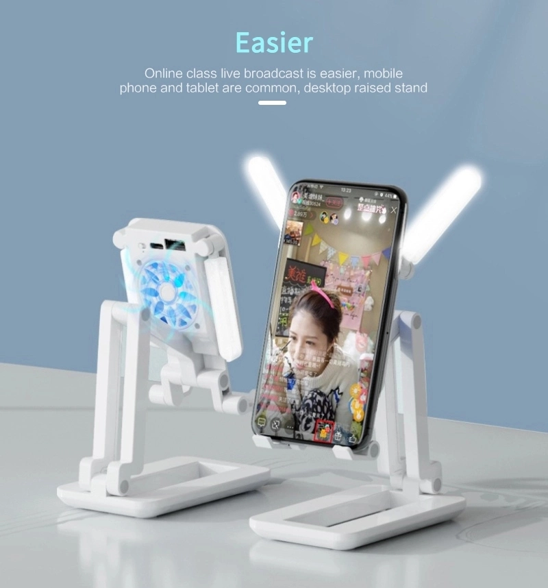 2020 New Phone Tablet Stand with USB Cooling Fanw Phone Tablet Bracket Cell Phone Accessories Desk Stand with Fan and Light