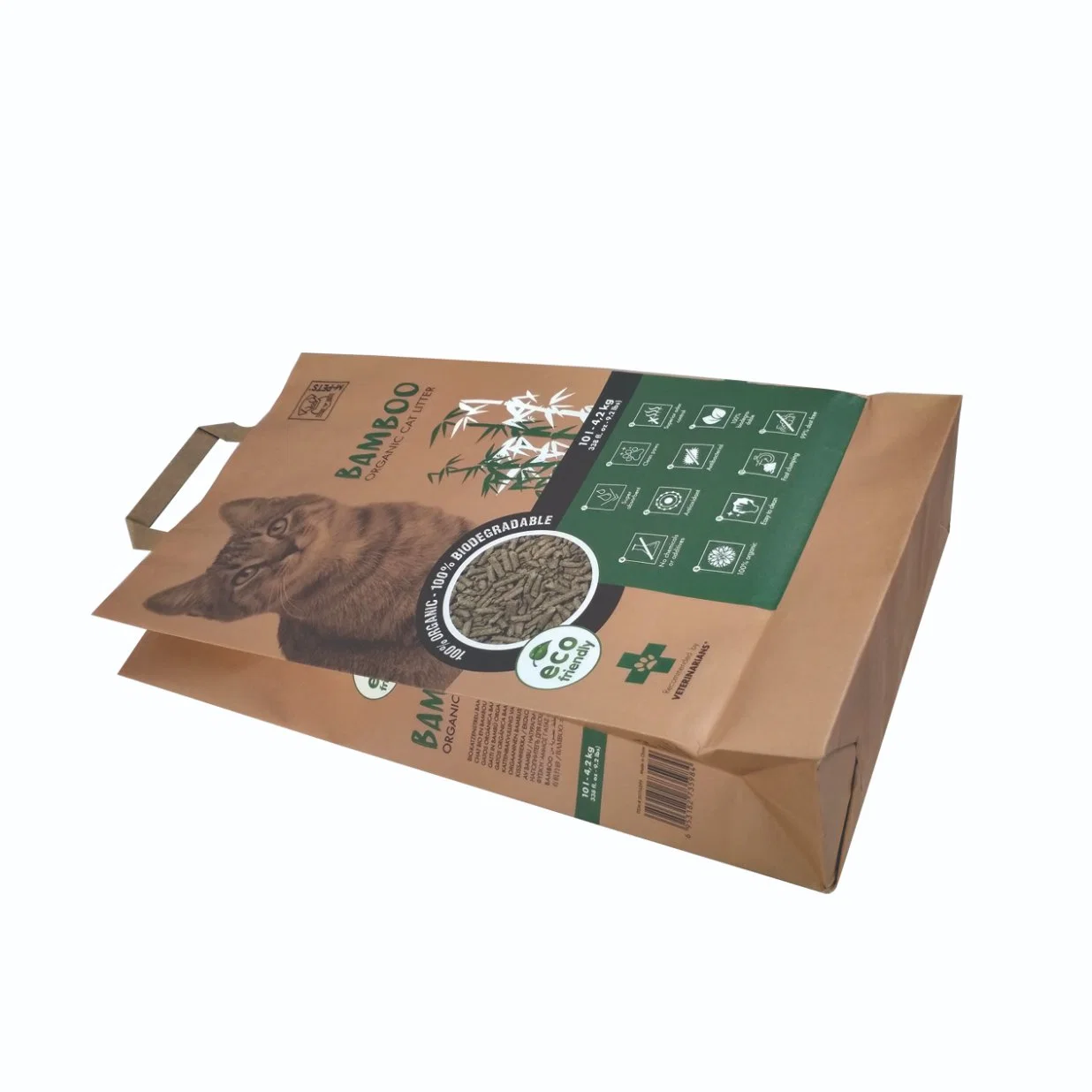 FSC biologisch abbaubare Verpackung wiederverwendbare Lebensmittel Reis Geschenk Müll Promotional Shopping Katzenstreuer Pet Food White Brown Kraftpapier Griff Verpackung Papiertüte