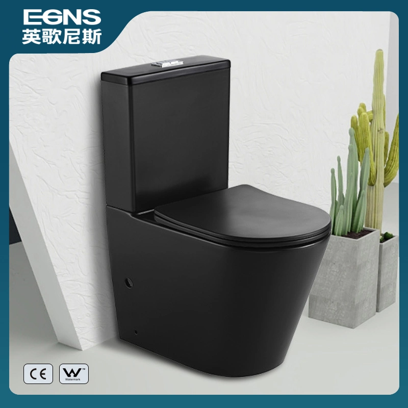 Sanitarios CE Marca de agua de color negro de Europa de dos piezas de cerámica Ceramica wc Inodoro S 100-200mm trampa trampa P 180mm