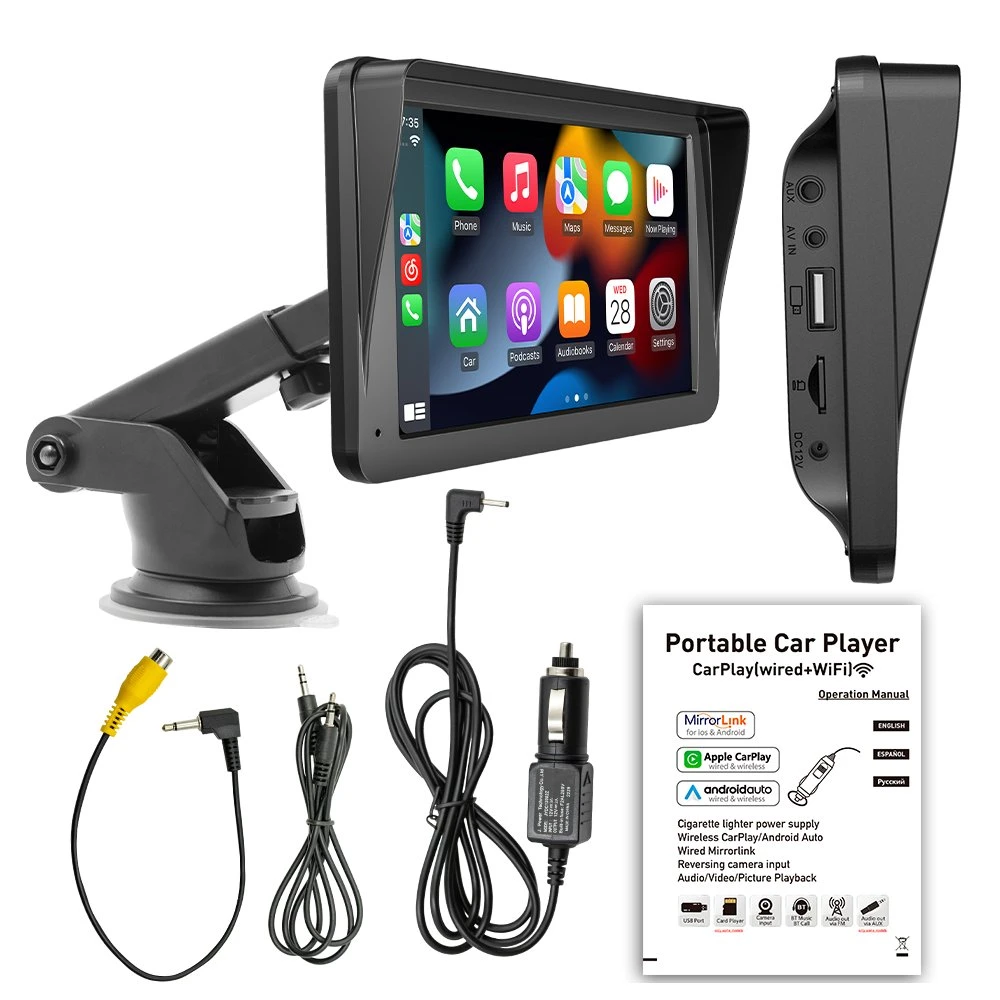 Lecteur multimédia de voiture sans fil universel MP5 7 pouces portable Projection de téléphone Android Auto Apple CarPlay