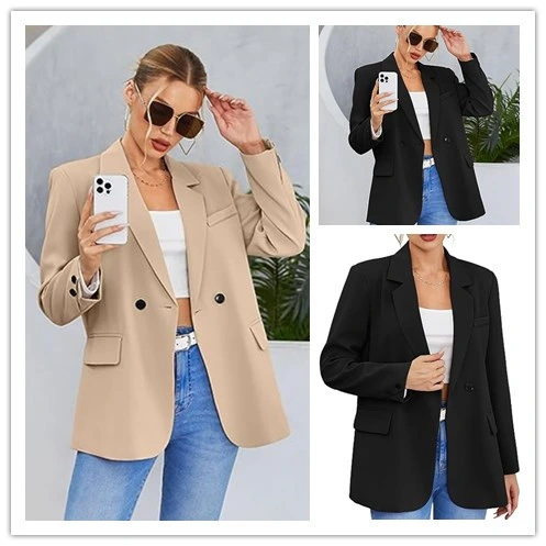 Autumn and Spring Pure Color Slim Notch Lapels Leisure Suit for Women