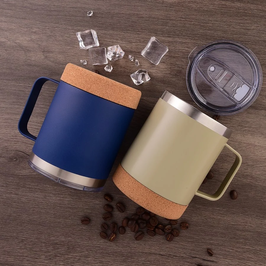 Mayorista/Proveedor Nordic Cork Bottom Mug Diseño creativo 12oz de viaje inoxidable Taza de café Camp con tapa de plástico