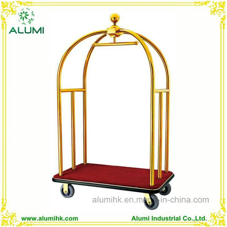 Hotel Stainless Steel Luggage Cart with Gold Chrome Finished