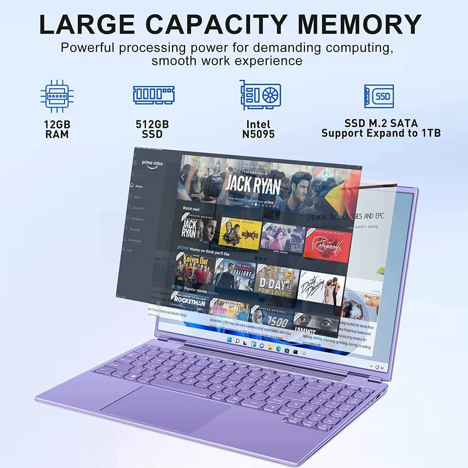 16" Win11 N5095 4-Core Dual WiFi/Bluetooth Student Laptop with 12g+512g Large Memory for Study Game Work