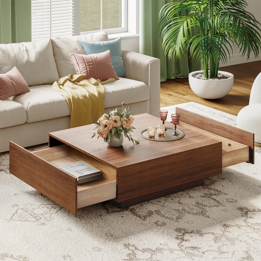 Modern Coffee Table Minimalist Wood Veneer Coffee Tablefully-Assembled 35"