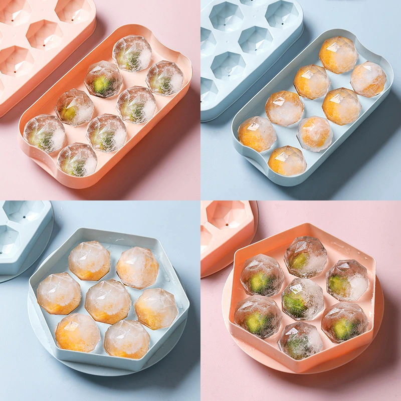 7 8 Cells Household Durable Silicone Ice Cube Tray Spherical Ice Lattice Ice Mold with Cover