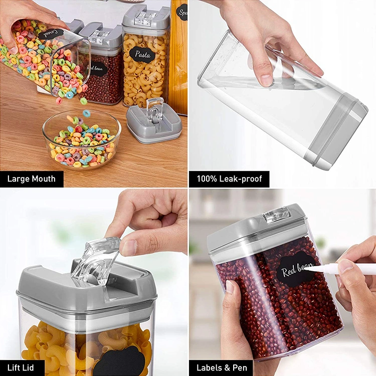 Plastic Kitchen Storage Box Airtight Tank Dry Cereal Food Storage Container Fridge Organizer Boxes Bamboo Jar Set with Lid