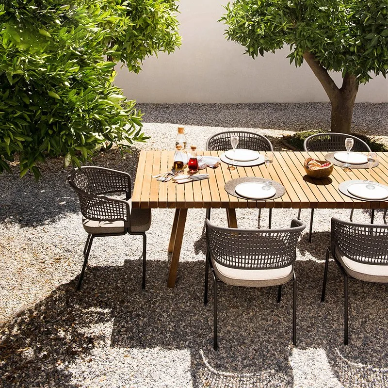 Restaurante de 6 plazas con silla de ratán y mesa de comedor al aire libre Set Wicker Mobiliario de jardín de lujo