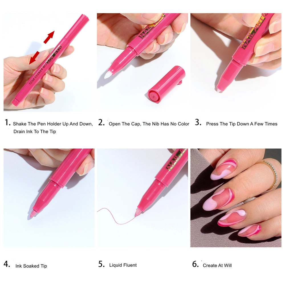 Manicure novo produto cola de um passo três em um fácil Para caneta de pintura colorida Dizzy Pen Tracing Nail Point Flower Caneta com gancho