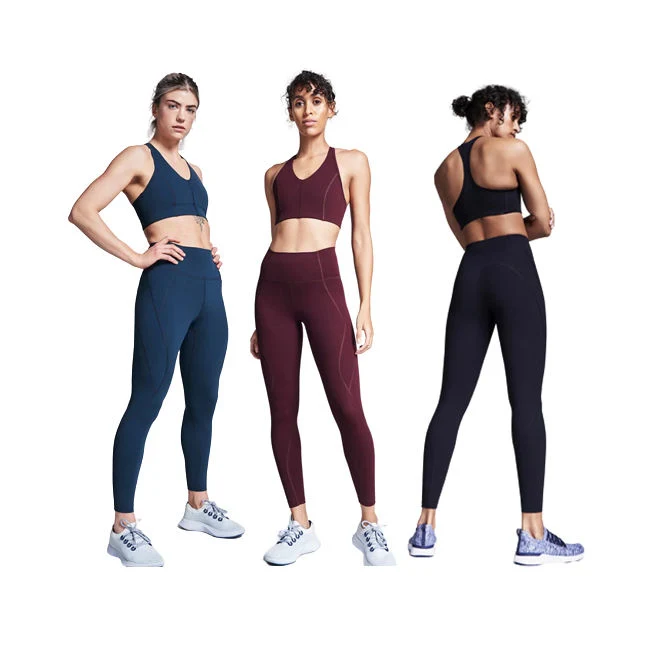 Personalizar ativo de 2 peças de desgaste Sexy Backless Sports Bras Cintura Alta Elevação Topo Workout Perneiras Ginásio Conjuntos de ioga mulheres Sportwear Fitness