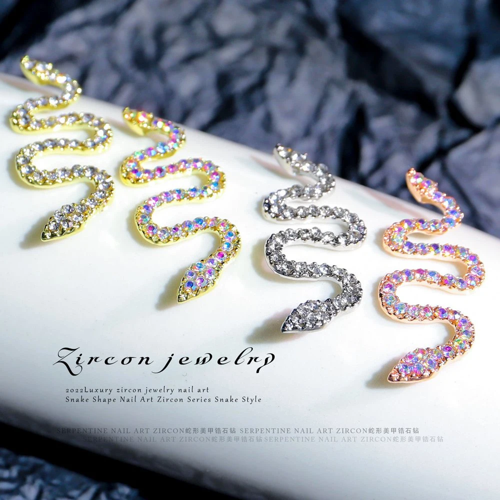 Snake Shape Nail Art Jewelry 3D Zincon Rhinestones Snake Nail Art Glitters