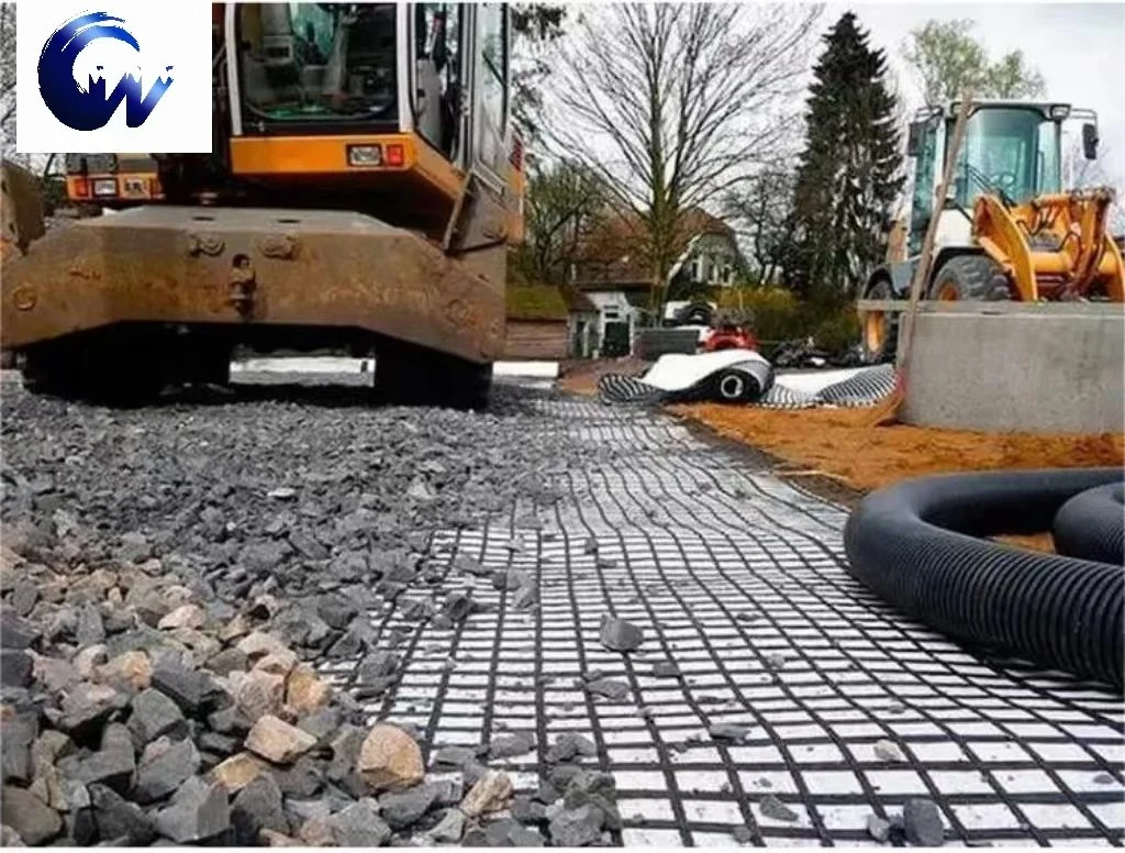 Matériau de construction pratique en polyester tissu géogrille composite avec géotextile.