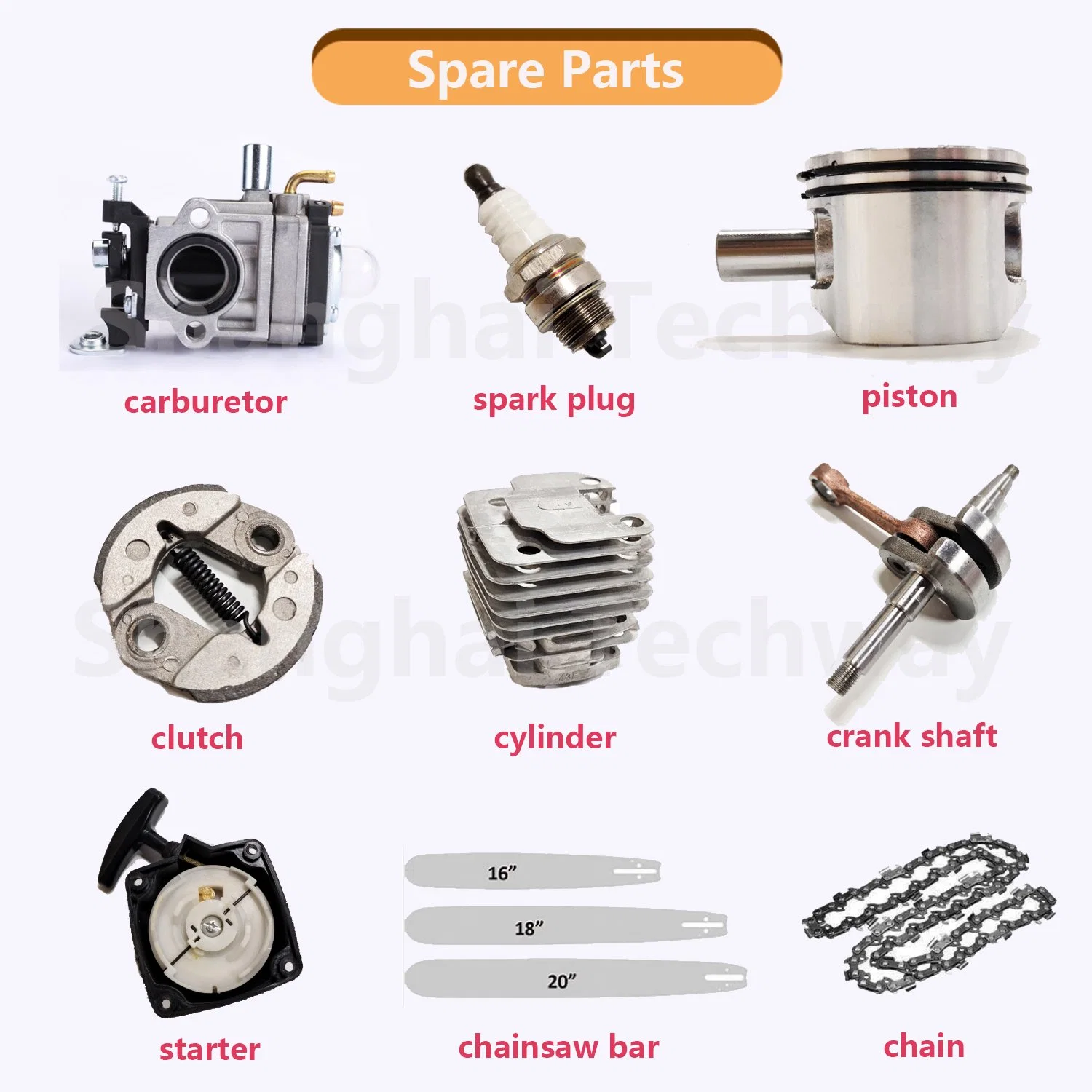 Spare Parts of Carburetor Piston Spark Plug Starter Nylon Blade 3t Blade for 26cc 43cc 52cc 63cc Brush Cutter Chainsaw