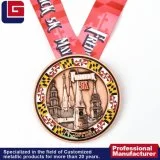 Custom Sport Finisher Silver Medallion Medal with Ribbons