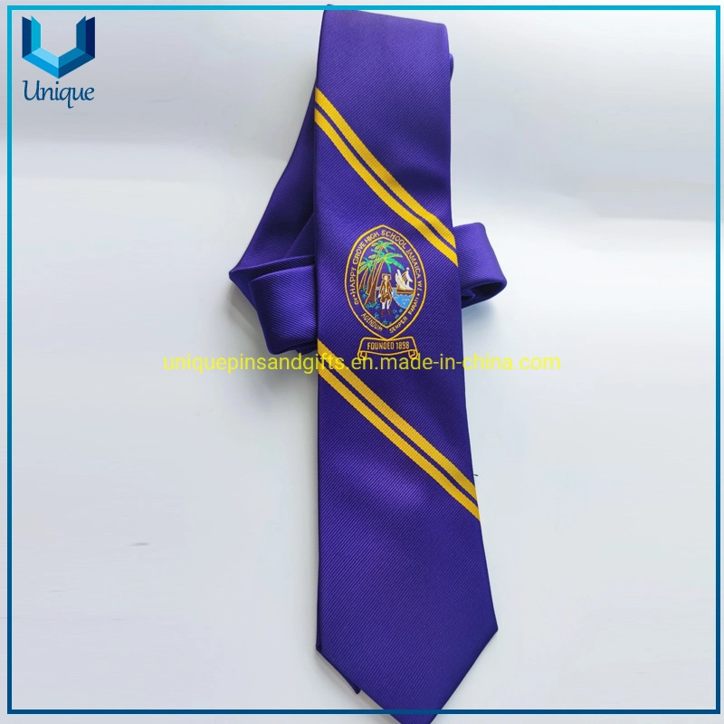 Custom High Quality personalizado imitado de seda poliéster Neckti, tela Corbatas Escuela de tejidos Tías de estudiantes