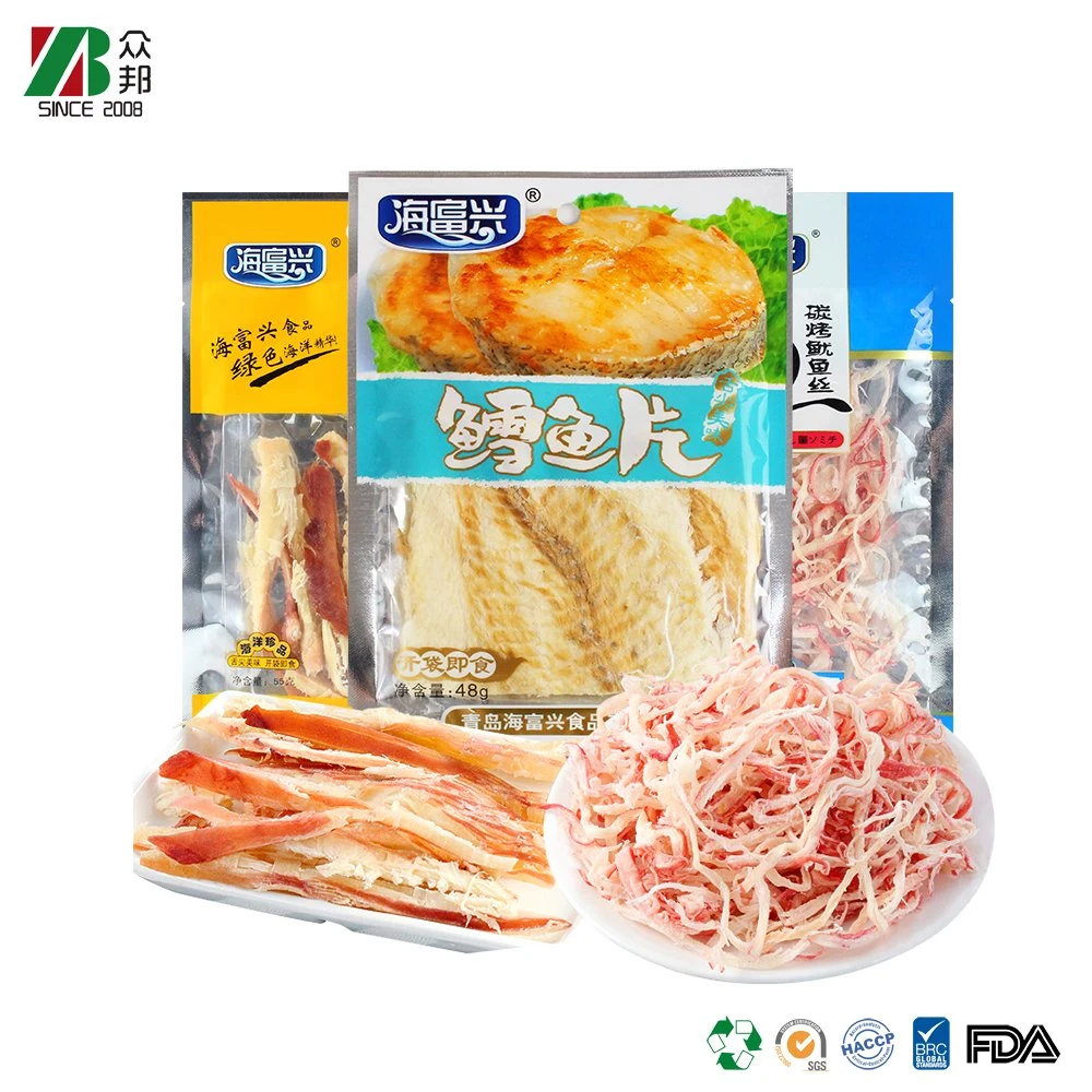 500g Three Sides Seal Crispy Bone Grilled Fish Fillet Seafood Snack Specialty Packaging Ziplock Bag with Clear Window