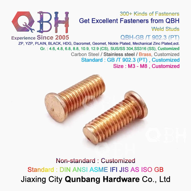 Qbh Customized PT Type Brass Copper Plated Flanged Spot Weld Stud Welding Screw