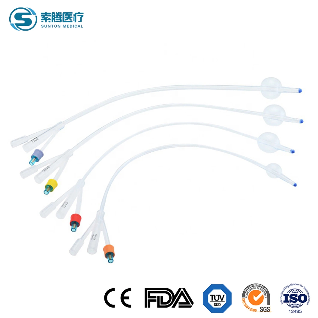 Sunton China 2 Way 3-Way Double Balloon Triple Lumen 2 Way CH18 Light Blue All Silicone Urinary Foley Catheter Sample Available Foley Catheter Manufacturing