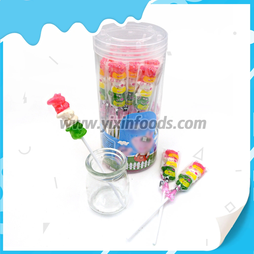 Factory Wholesale/Supplier Kids Cartoon Piggy Fruit Lollipop Hard Candy