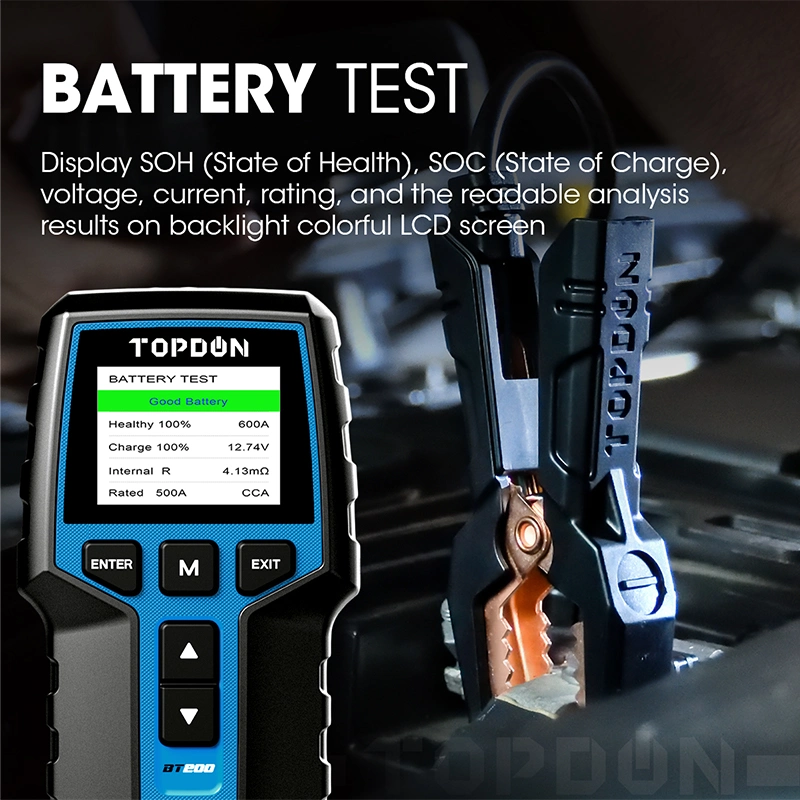 Topdon Europe UK Germany Italy Stock Bt200 72V 20ah Black Licota Tools 125 AMP Battery Cell Impedance Hydrometer Load Projectile (burning) Tester Analyzer