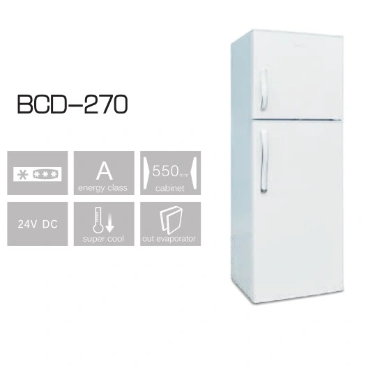 FRIGORÍFICO DE PORTA dupla DE 270 L, congelador superior, frigorífico, base, espuma, porta BCD-270 compacto