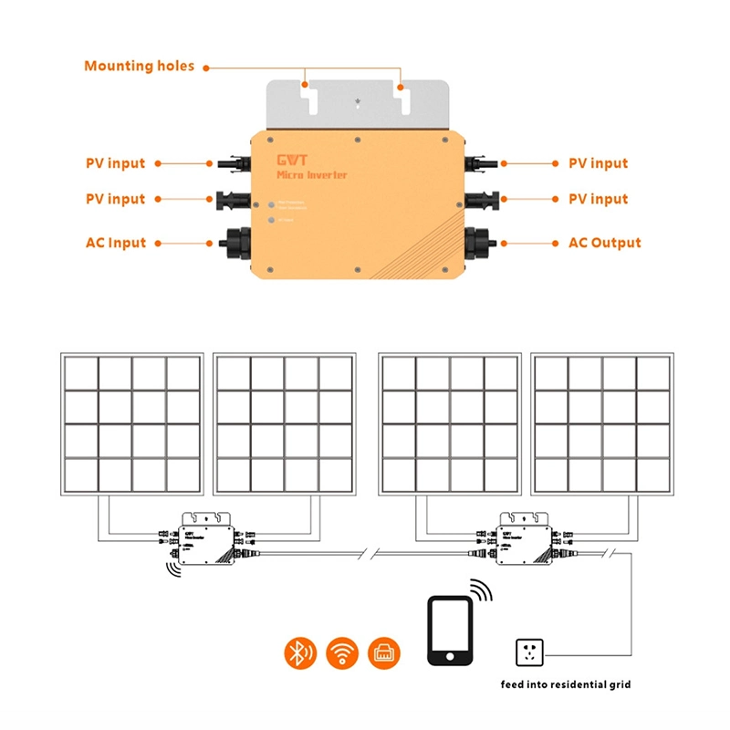 Gwatt Gmi600A Grid Tie PV Solar Inverter onda sinusoidal pura 600W Micro inversor del sistema Solar