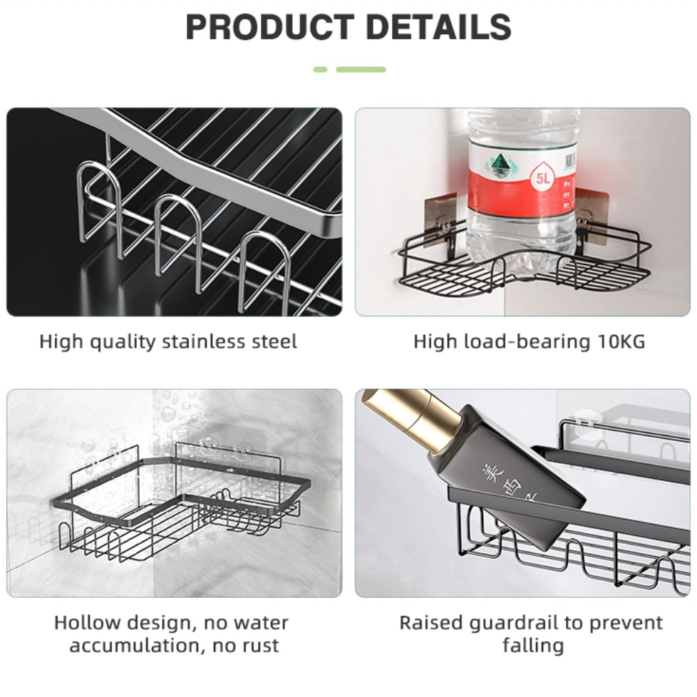 Hot Selling No Drilling Wall Mounted Shower Caddy Adhesive Bathroom Corner Shelf