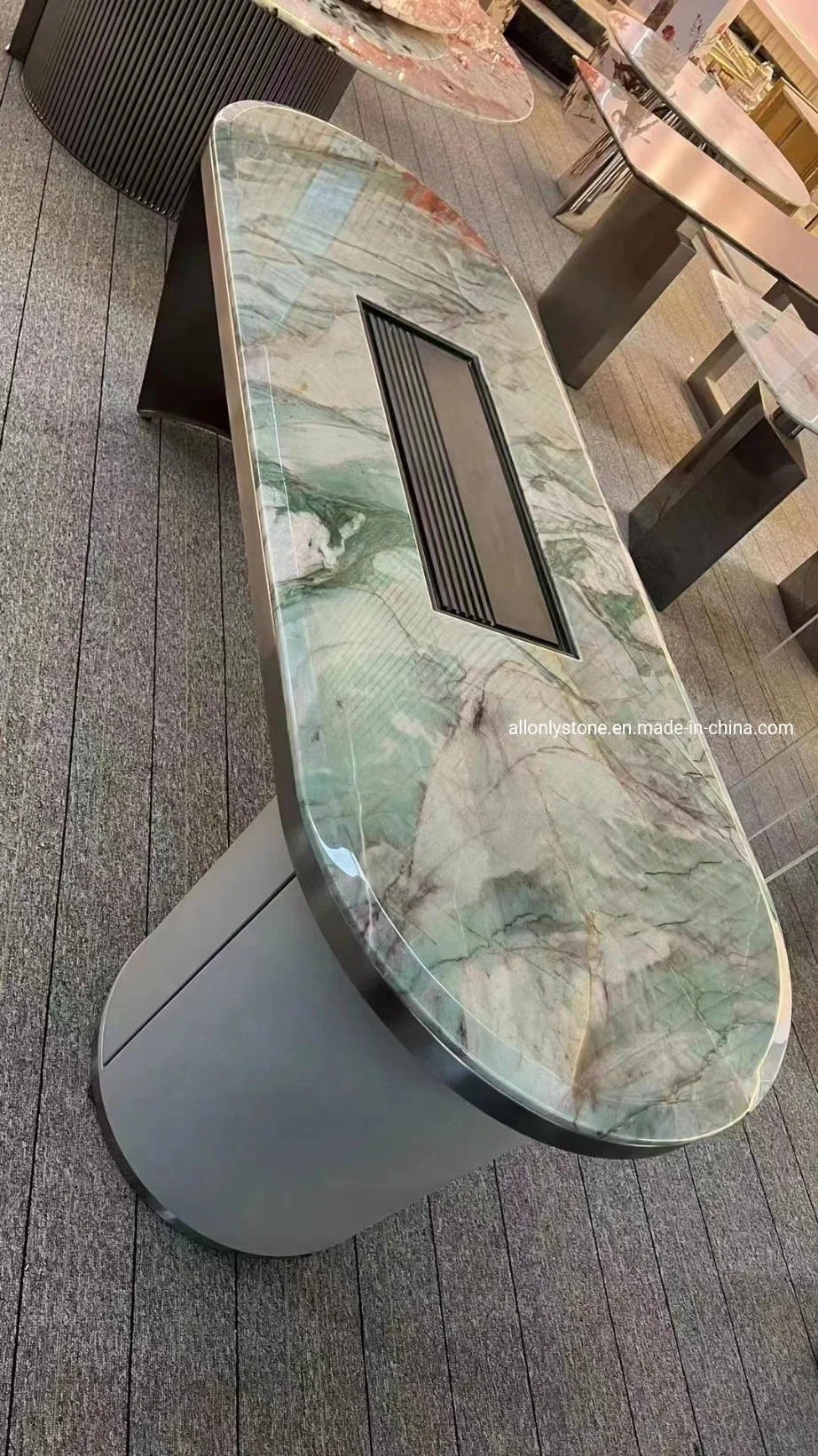 Mesa de metal moderna retangular granito de luxo / Mármore / Quartzite Mesa de jantar mobiliário Design