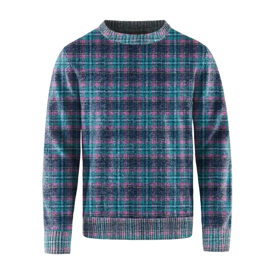 Long Sleeve Plaid Custom Plus Size Pullover Winter Sweater Men's Crewneck Knitted Cotton Men Sweaters