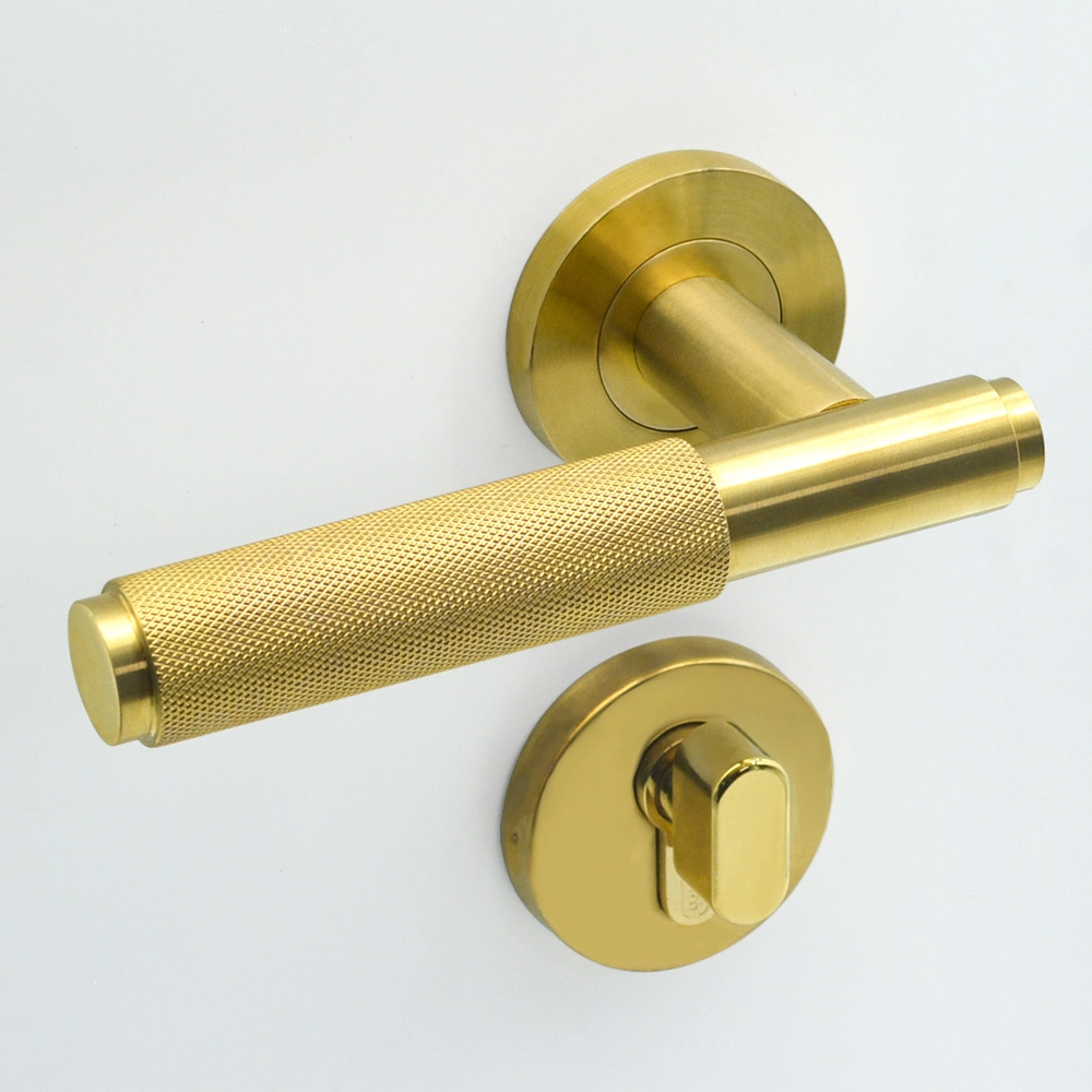 Personalización básica empuñadura de lujo de puerta palanca de acero inoxidable sólido de oro Asa de puerta moleteada
