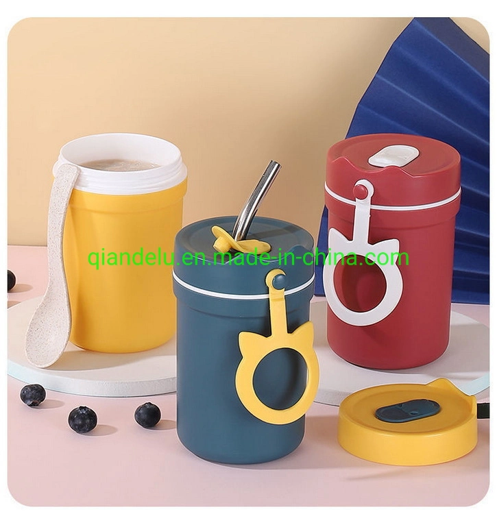 Amazon Hotsale 2022 PP Wholesale/Supplier High quality/High cost performance  Custom Logo Plastic Coffee Cup Mug with Straw Handle Mug and Wheat Spoon and Decoration Handle