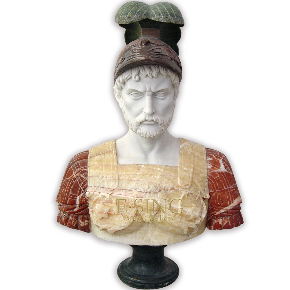 Customized European Style Indoor Decoration Head Sculpture Hand Carved Multicolor Antique Marble Roman Bust Statues