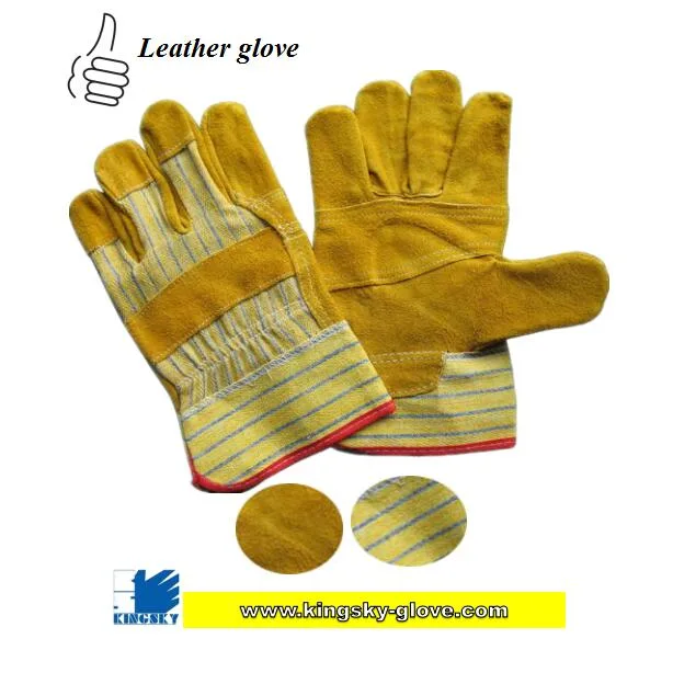 Yellow Cow Split Leather Patched Palm Glove Cotton Back Leather Work Glove