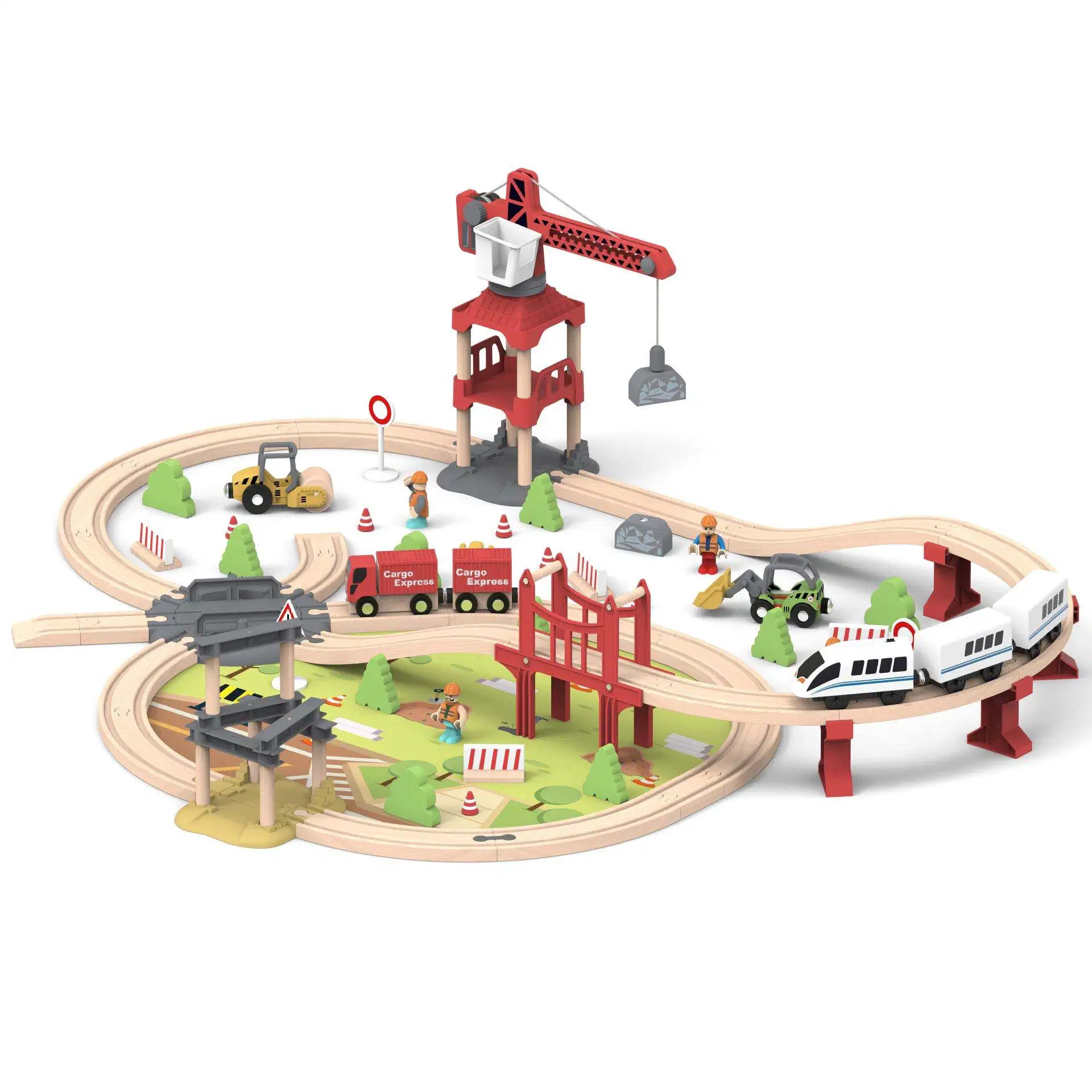 Wooden Railway Train Set Electric Train Track Toys