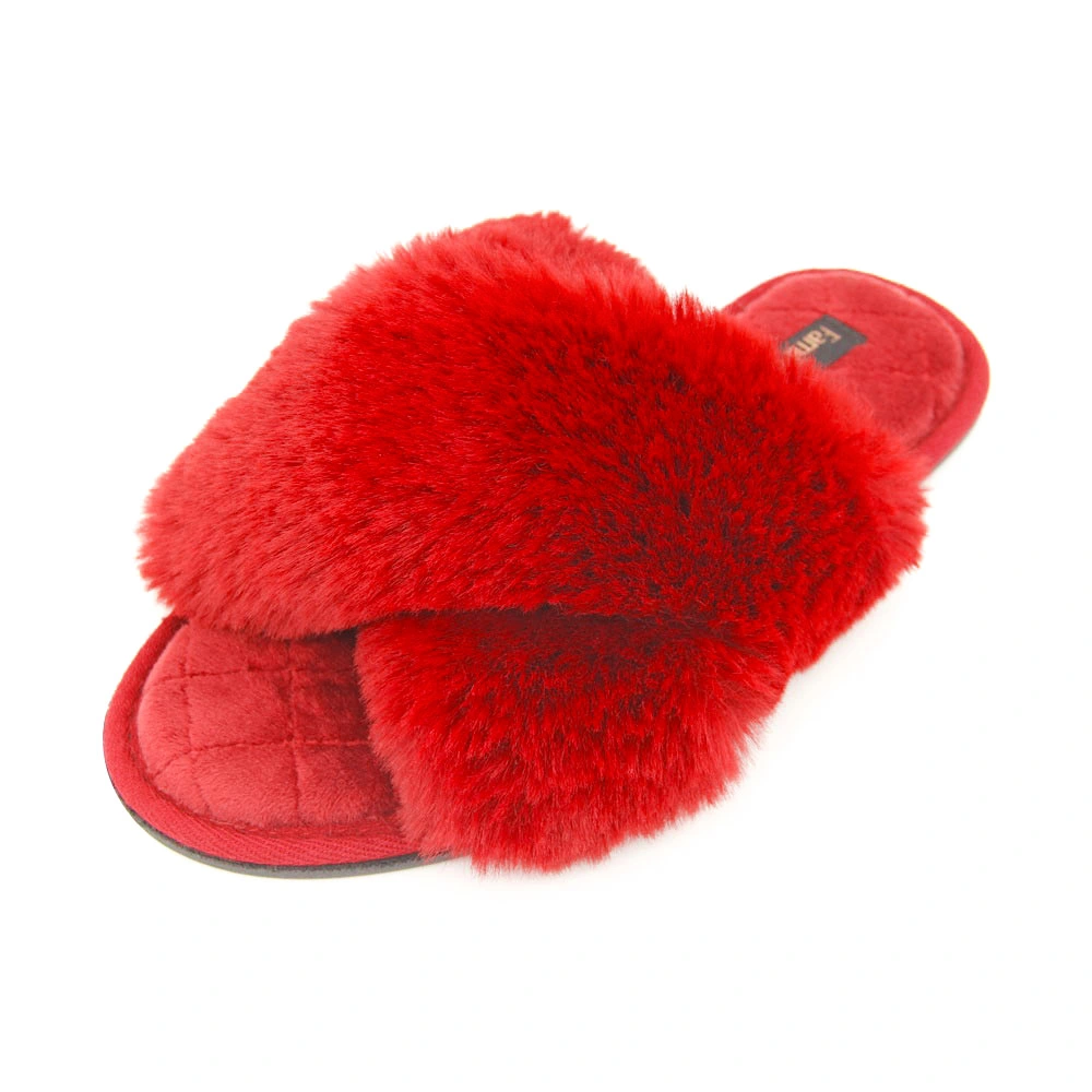 Women&prime; S Fuzzy Slippers Cross Band Memory Foam House Slippers Open Toe