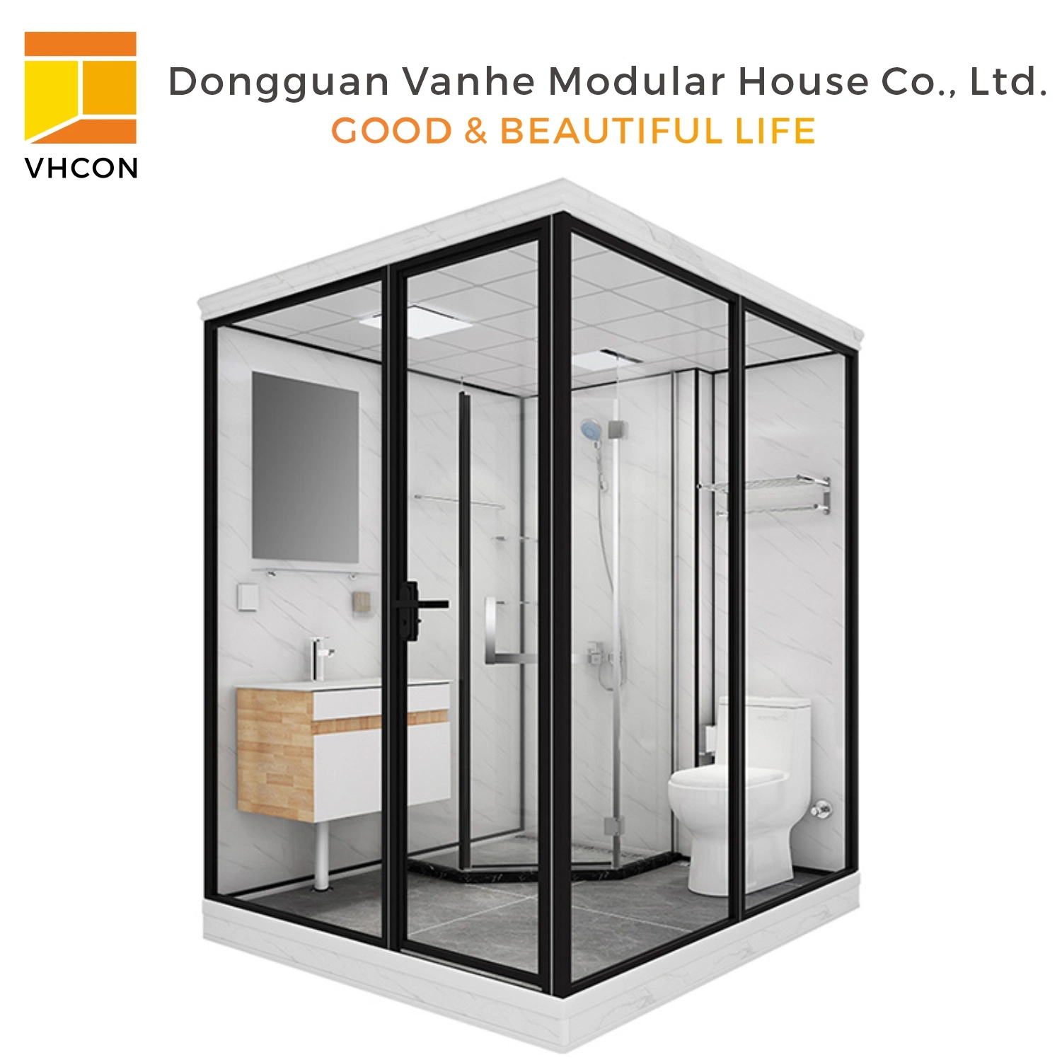 One Bedroom Complete Shower Unit Prefabricated Portable Glass Door Hotel Building Design Modular Luxury Prefab Bathroom Pod with Shipping Home