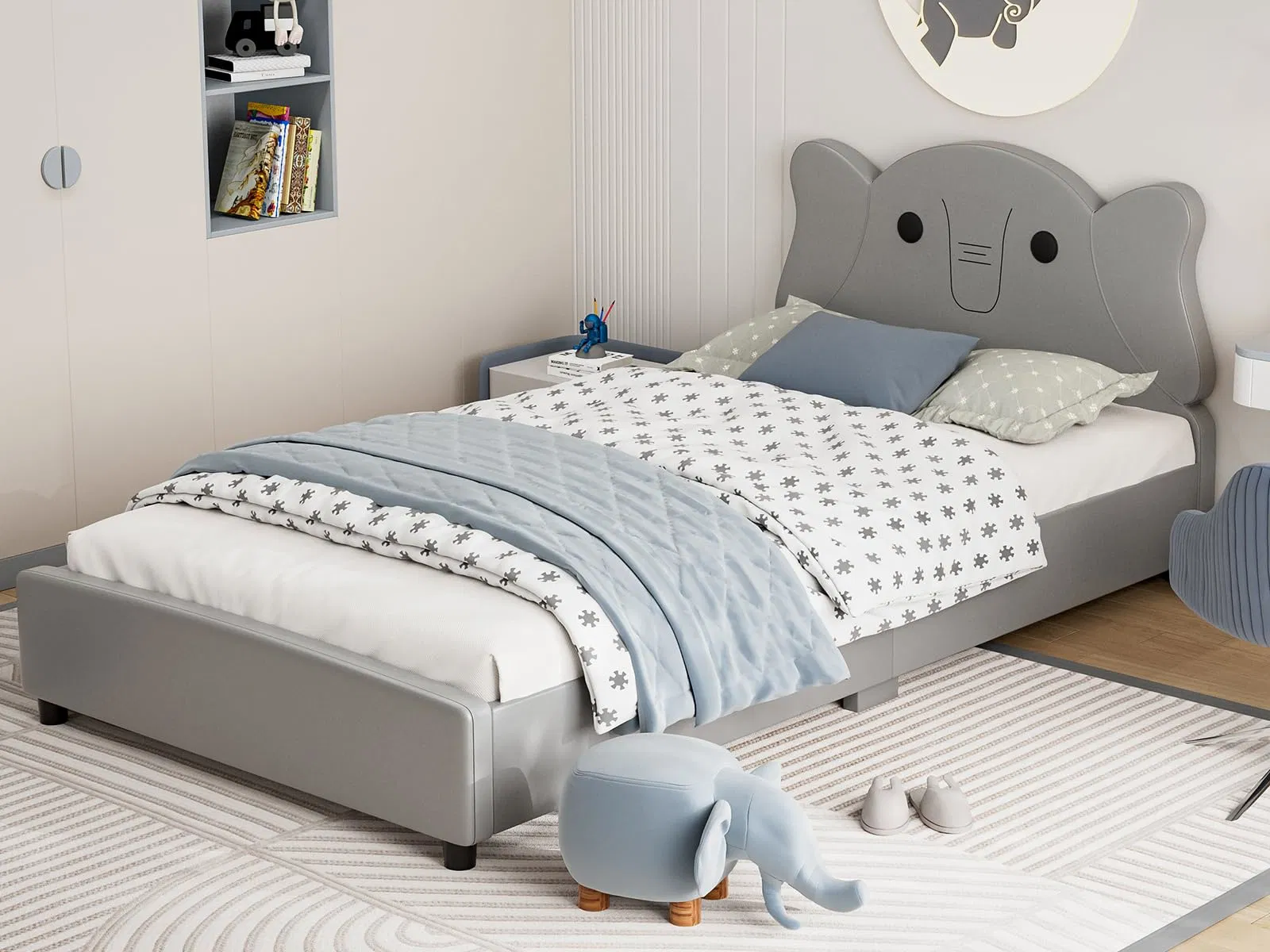 Elefant Kinder Gepolstertes Doppelbett, Kinder Twin Plattform Bettgestell