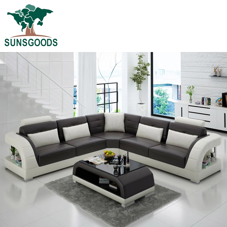 Chinese Natural and Comfortable Modern Style Black and White Leather / Fabric Leather Sofa Furniture