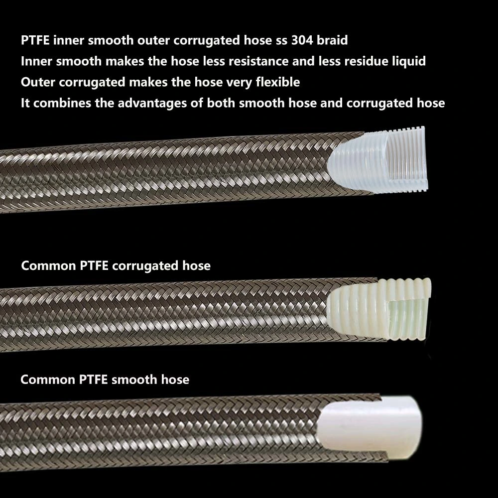 Smooth Core Corrugated Outer High Pressure Flexible Braided PTFE Hose