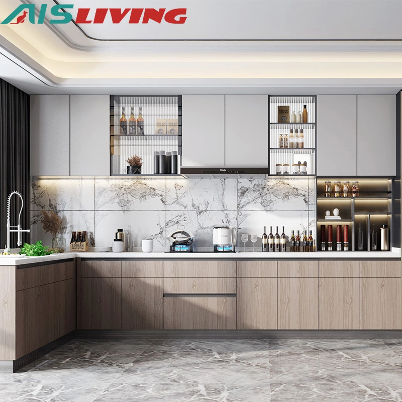 AIS China Furniture Sets Design Deco DIY Model Cheap Prices Complete Beautiful Flat Pack Small Modular Wood Kitchen Cabinets Basic Customization