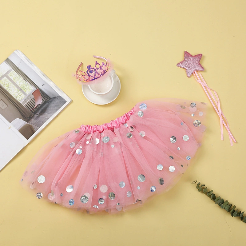 Fairy Dress Role Play Princess Dress Fancy Dress Children&prime; S Play Dress Sequins Tutu Skirt Baby Girl Puffy Skirt Set Princess Half-Length Gauze Headdress