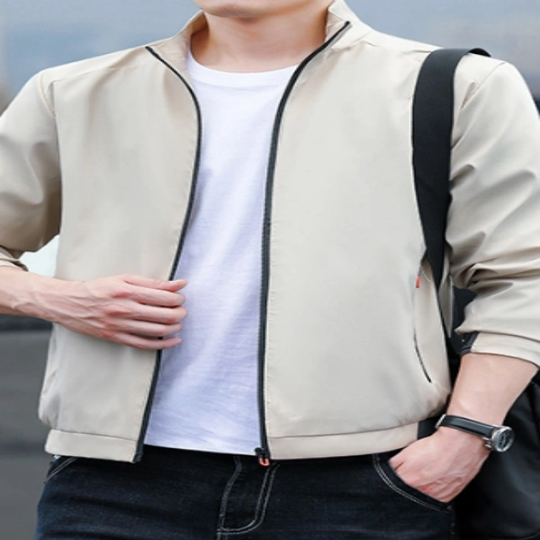 Men&prime; S Cardigan Stand Collar Jacket Loose Casual Thin Garment Cover