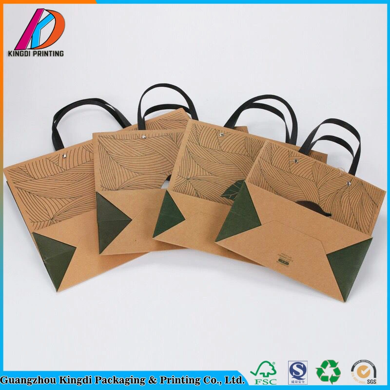 Biodegradable Flat Bottom Stand up Kraft Paper Bag with Handle