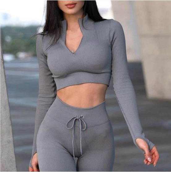 Wholesale/Supplier Sweat Suits Gym Fitness Clothing Bodybuilding 5PCS Seamless Ribbed Yoga Set Sport Wear for Women