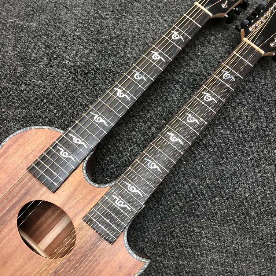 Custom 6+12 Strings Koa Wood Maple Neck Acoustic Guitar Matte Finishing Ebony Fingerboard