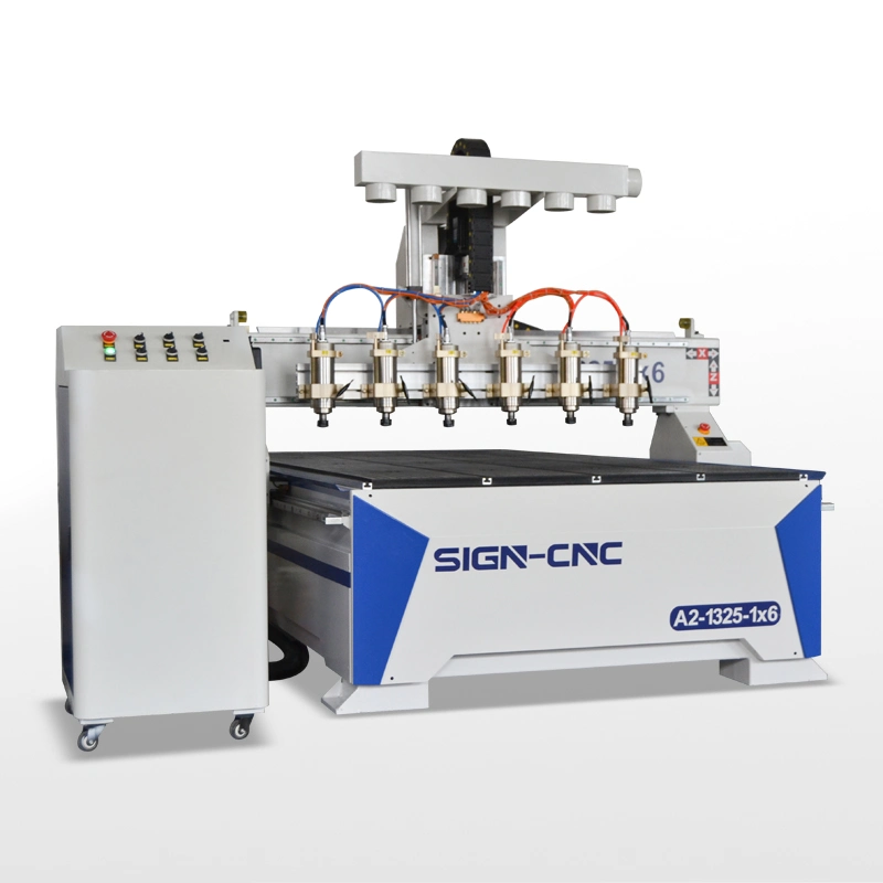 Six Heads on Z Axis of A2-1325-1*6 Multi-Head Wood CNC Machine for Process One Pattern at The Same Time Woodworking Machine