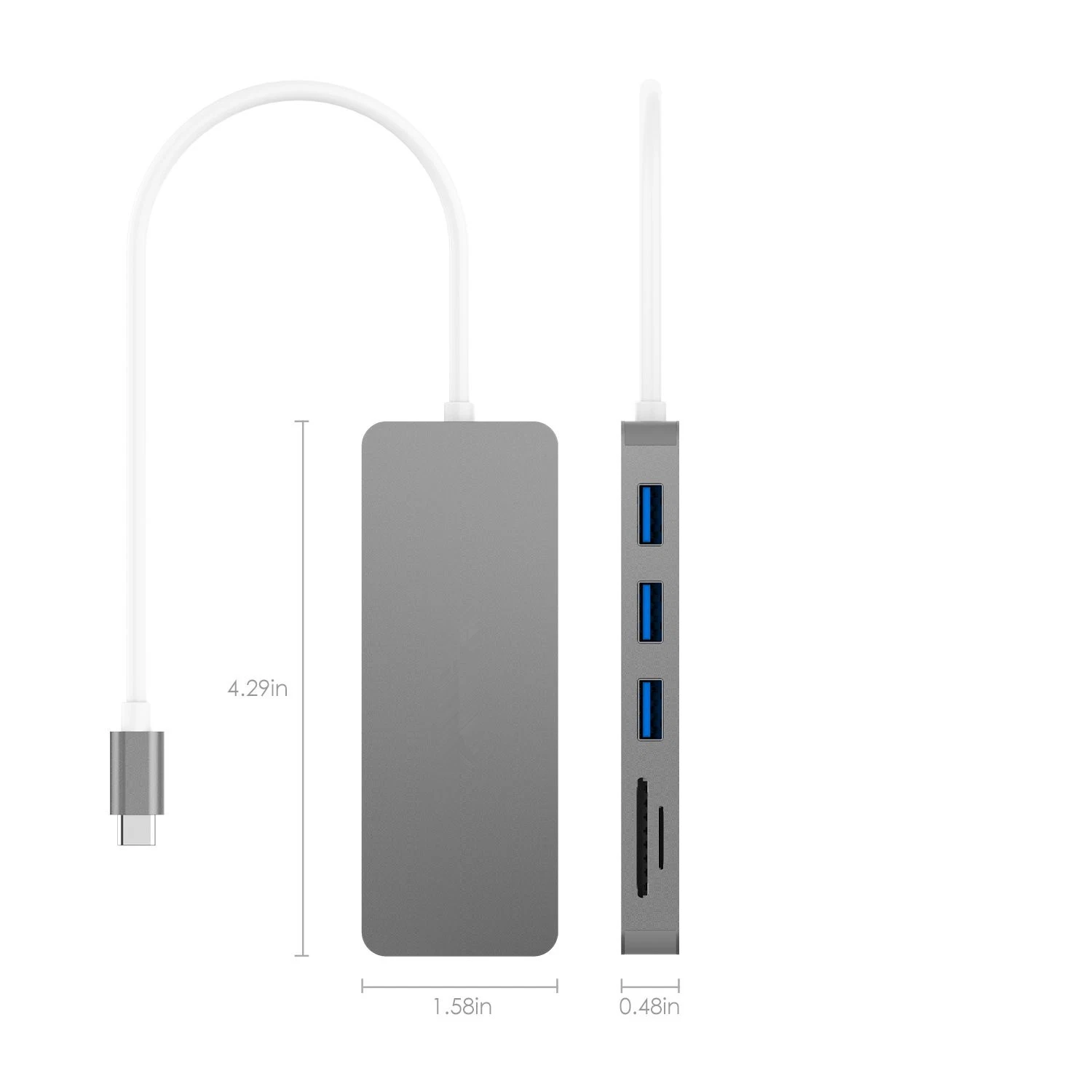 Aluminum Alloy 5-in-1 Multiport Hub with USB-C Connectors SD/TF Card Reader USB3.0 Adapter